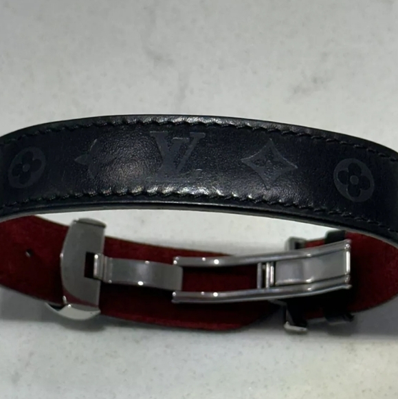 Louis Vuitton Black Leather & Stainless Steel "Wish" Cuff Bracelet Auth/ ❤️ - Picture 2 of 10